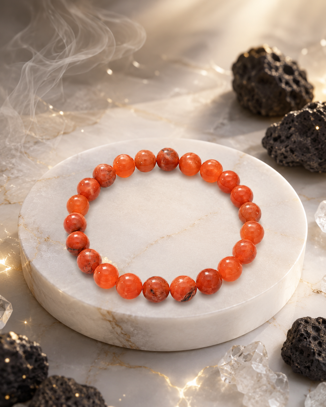 Red Jasper + Carnelian Bracelet in a premium styled product composition